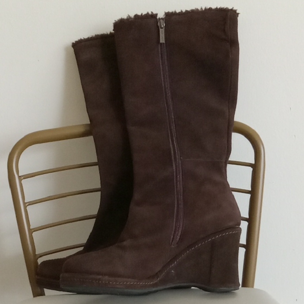 Colin Stuart Chocolate Suede Wedge Boots
